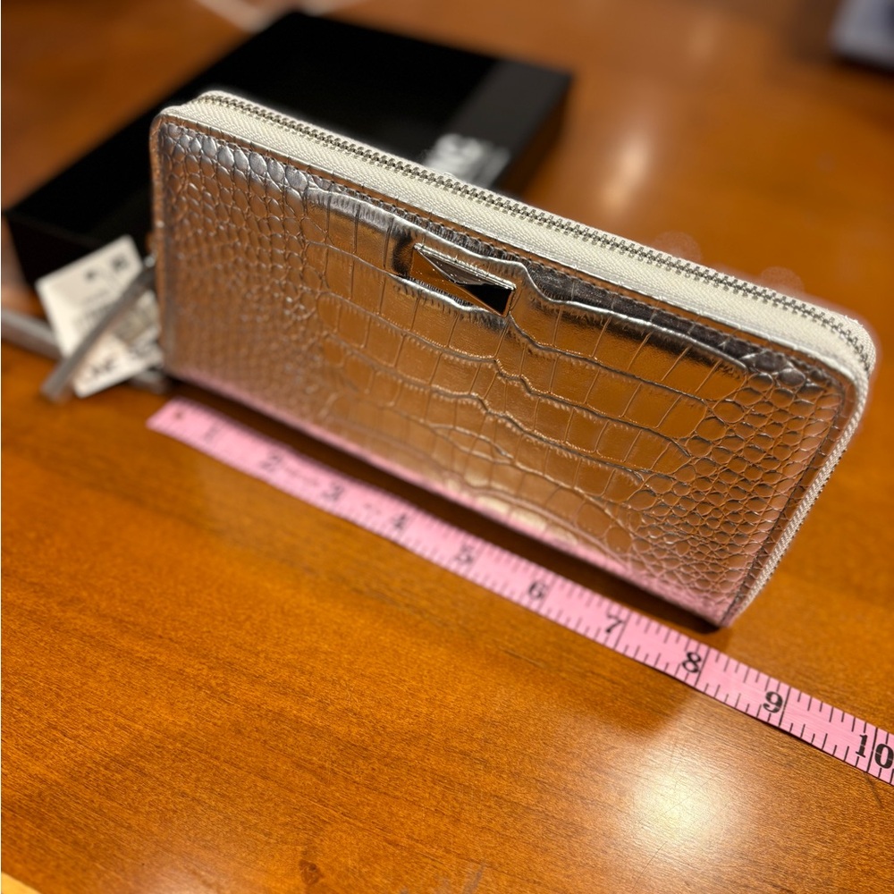 Silver Crocodile Embossed Zip Wallet/ Wristlet